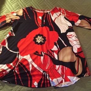 NWOT A-line tunic bold floral print 1X 1/2 sleeve